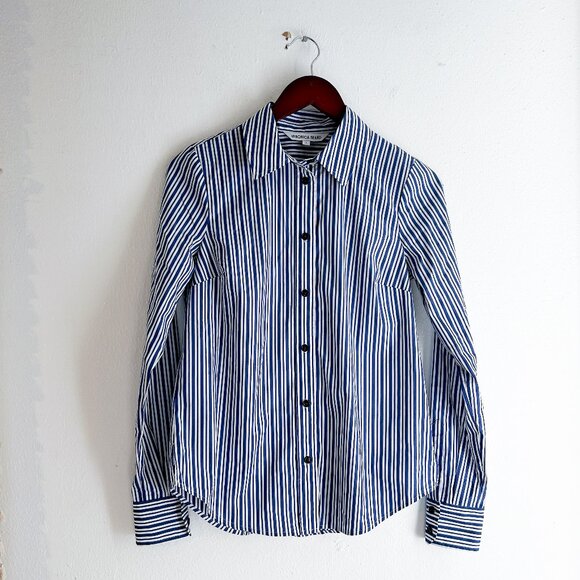 Veronica Beard Libby Striped Poplin Button Down Shirt in Classic Blue - Picture 2 of 10